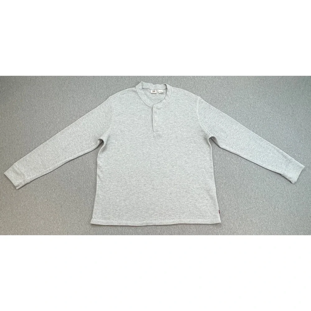 Levis T-Shirt Mens XL Beige Cotton Blend Thermal Crew Neck 1/4 Button Pullover